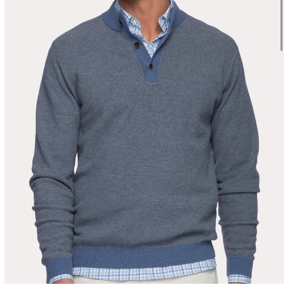 johnnie-O Clayton Henley Sweater Men's Small Gray Merino Wool Cotton Knit Golf - Picture 6 of 6